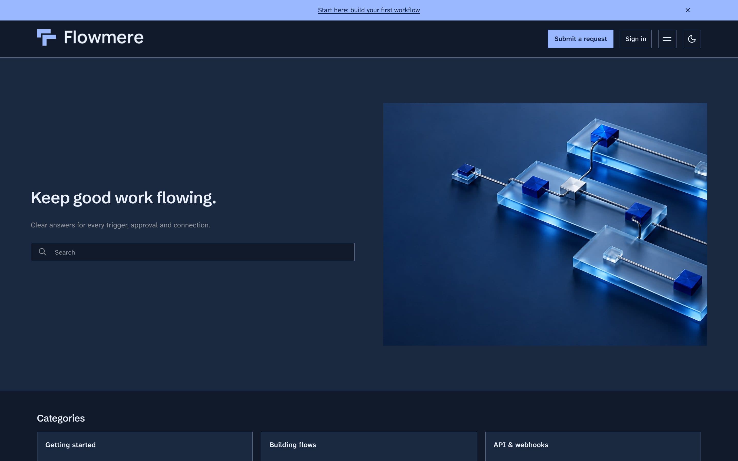 Flowmere Help Center built on ZenTheme Pro, dark mode