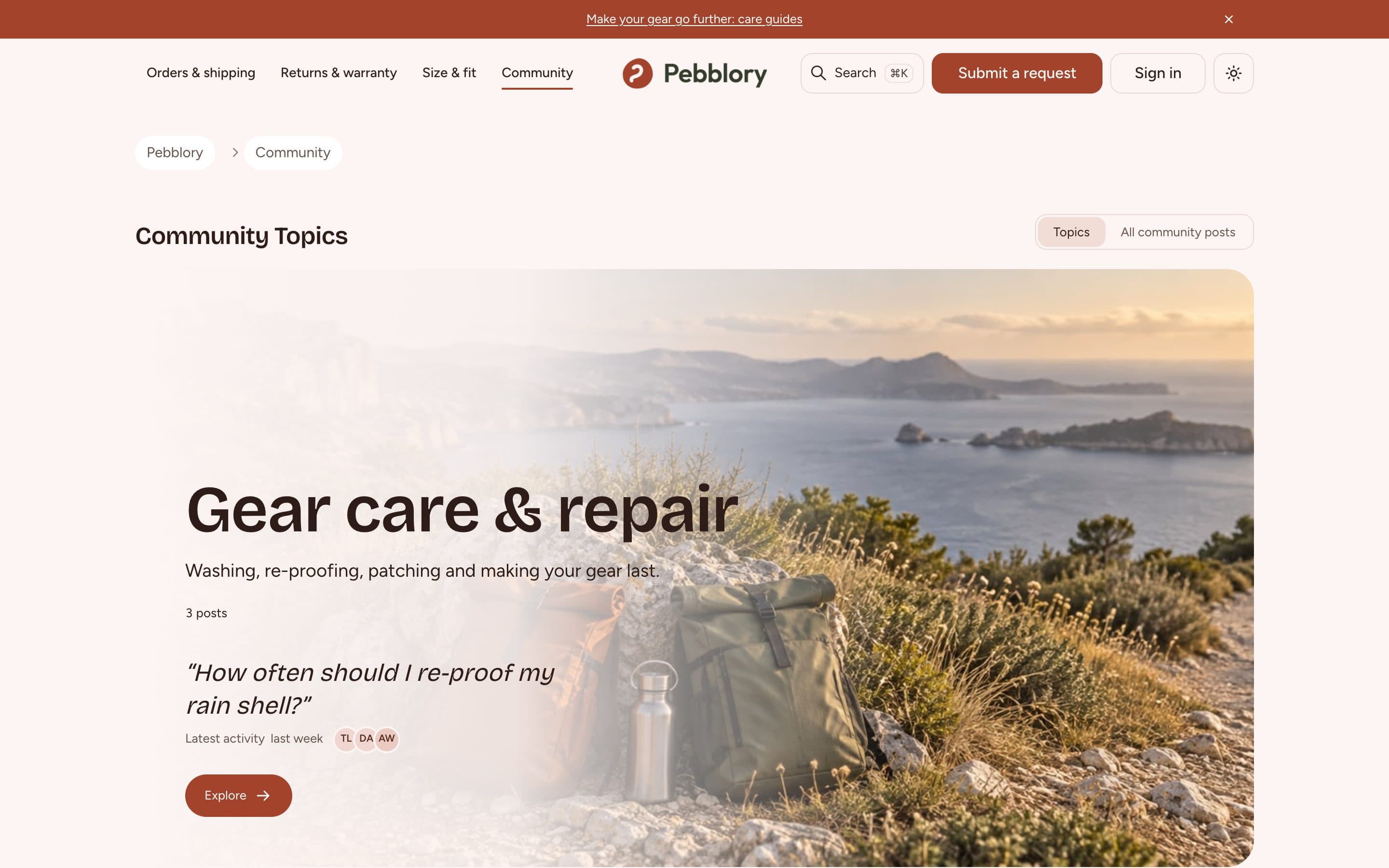 Pebblory community page, Showcase layout